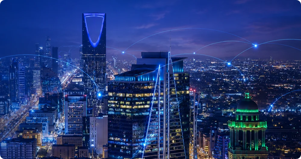 Image of networks connecting buildings